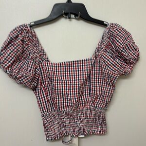 Multicolored Puff Sleeve Crop Blouse with Tie Front